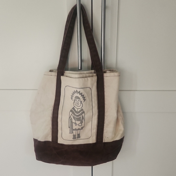 Native American Dancer Brown and Cream Canvas Tote Bag With Snaps - Picture 1 of 6